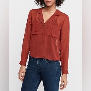 Express Dotted Pajama Collar Utility Shirt Burnt Orange Small